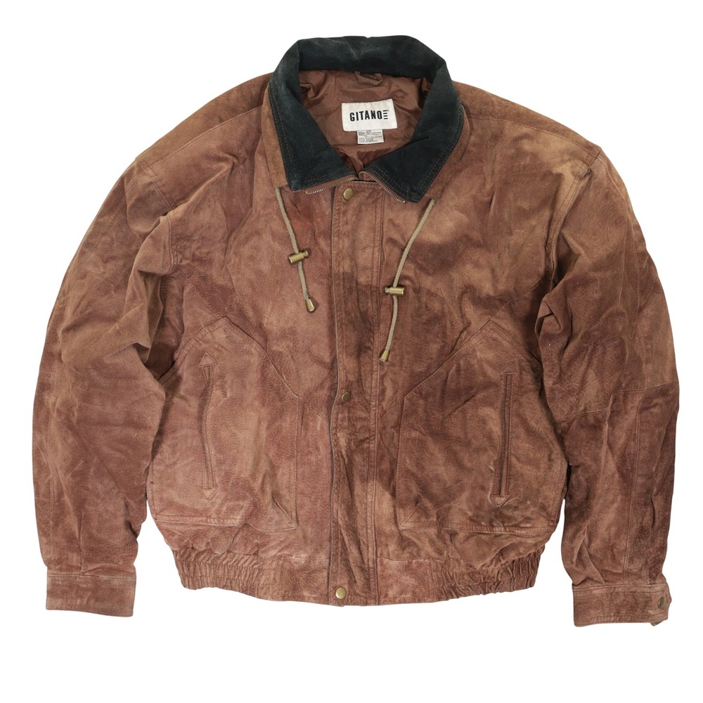 VTG Brown Suede Bomber Jacket Men 2XL Boxy Zip Up Chore Barn Y2K Gitano